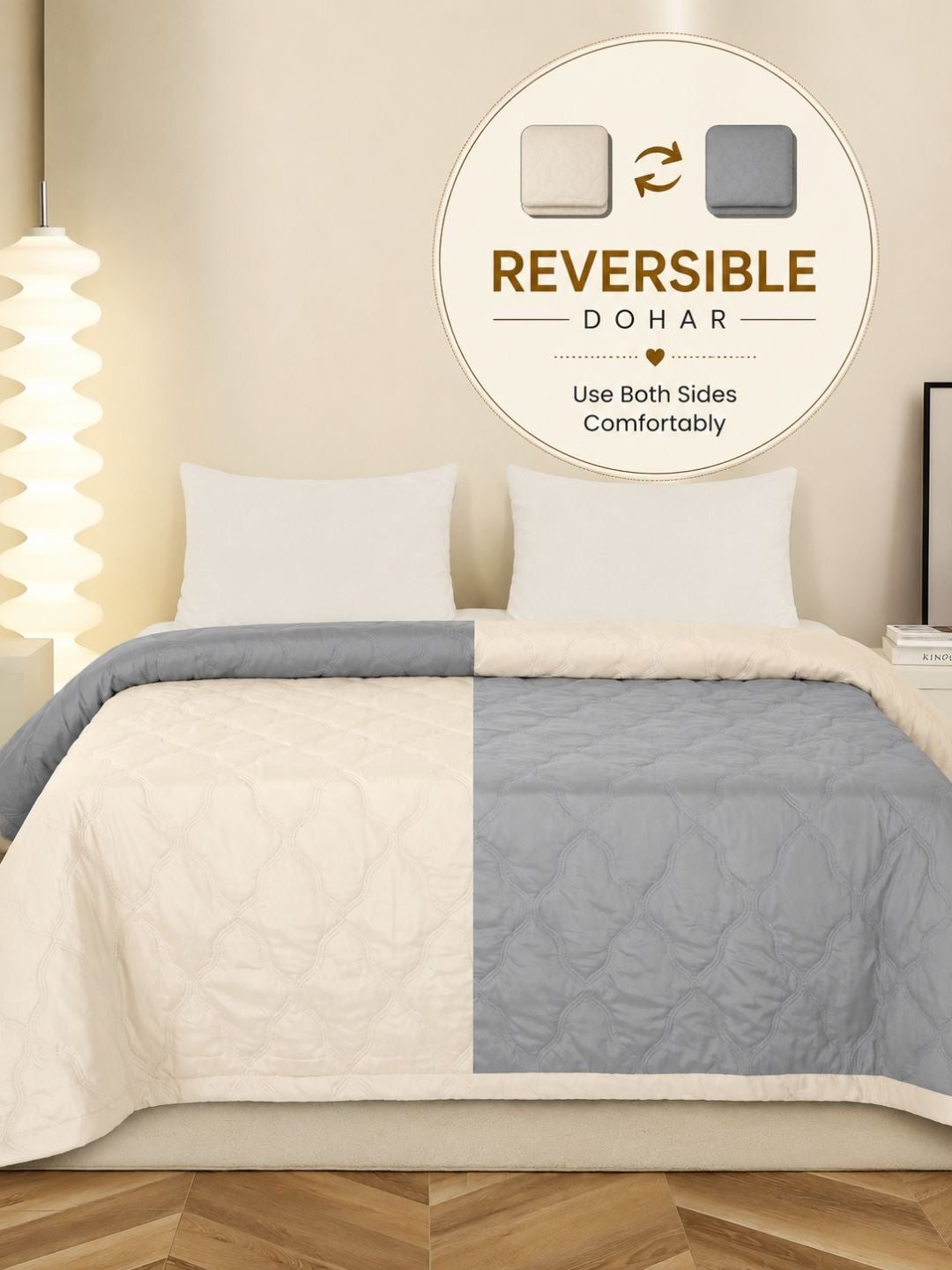 Cream-coloured & grey geometric AC room dohar